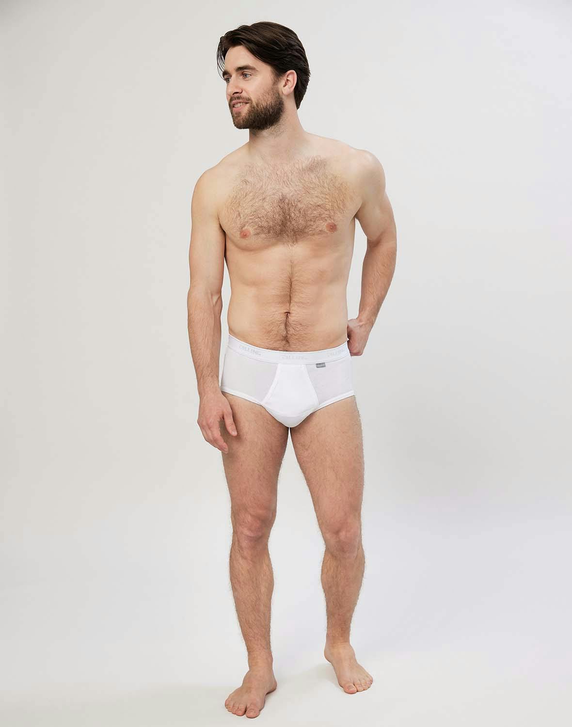 Men's premium classic cotton briefs with fly- white - White - Dilling