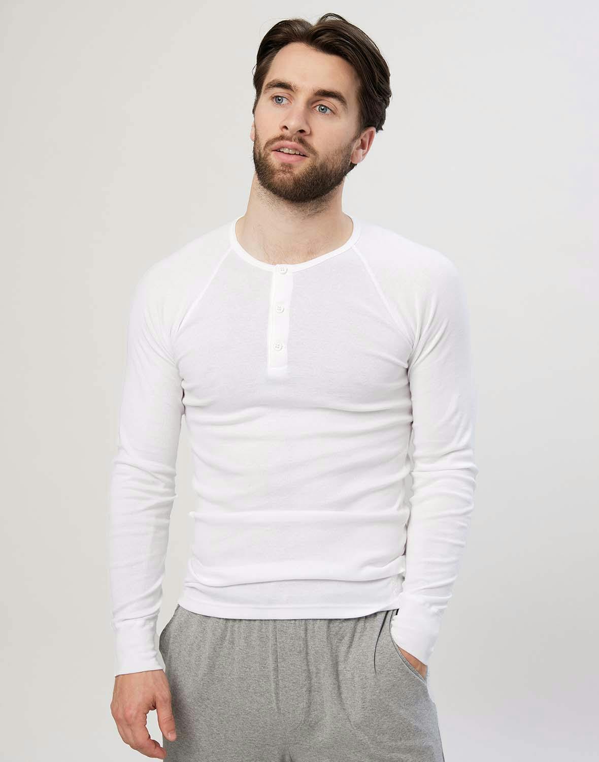 Premium classique - tee-shirt à manches longues en coton pour homme - Blanc  - Dilling