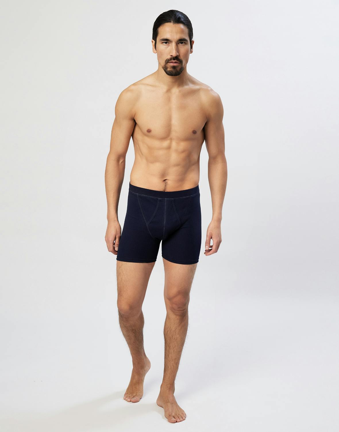 Men's cotton rib boxer shorts with fly - Navy - Dilling