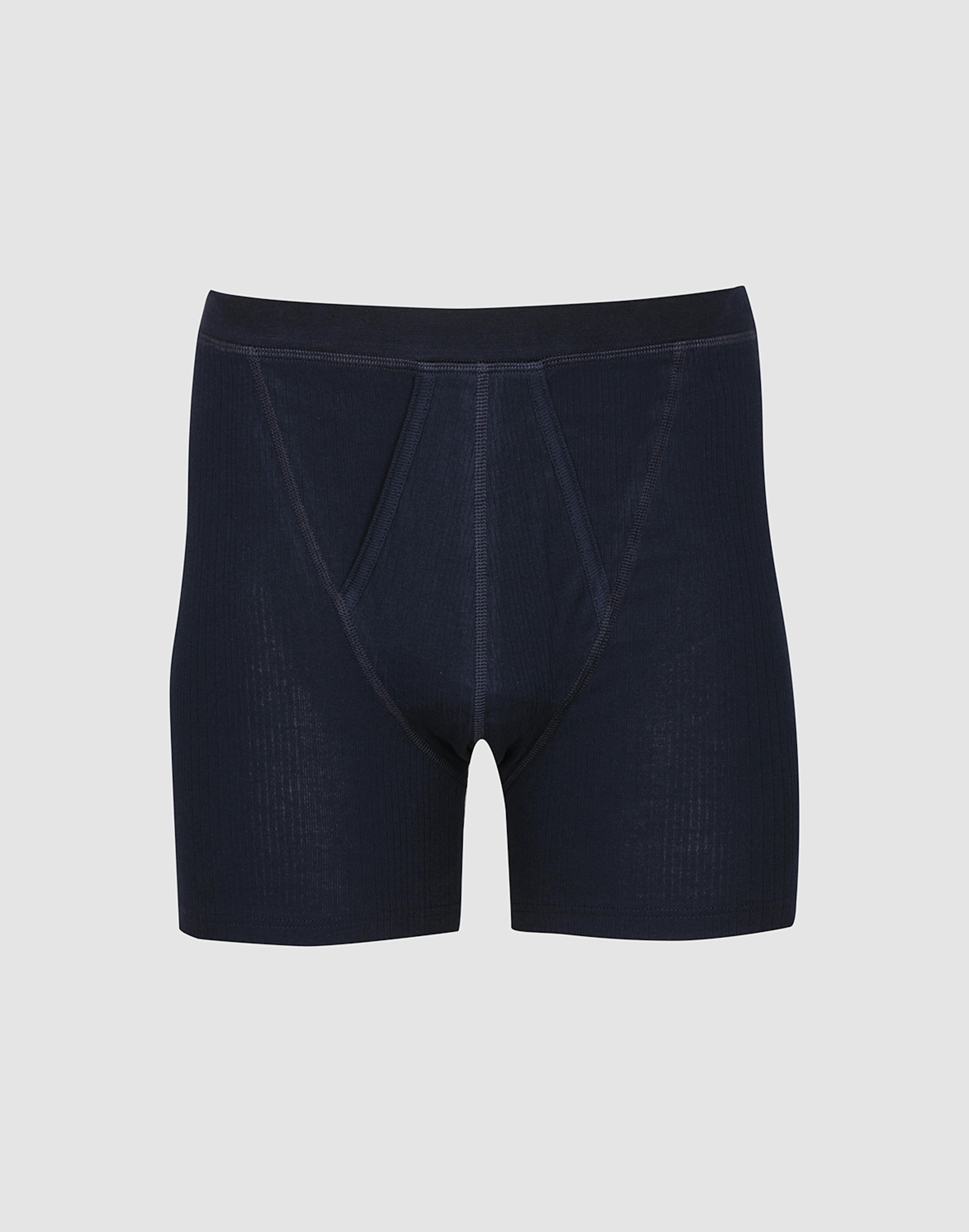 Men's cotton rib boxer shorts with fly - Navy - Dilling