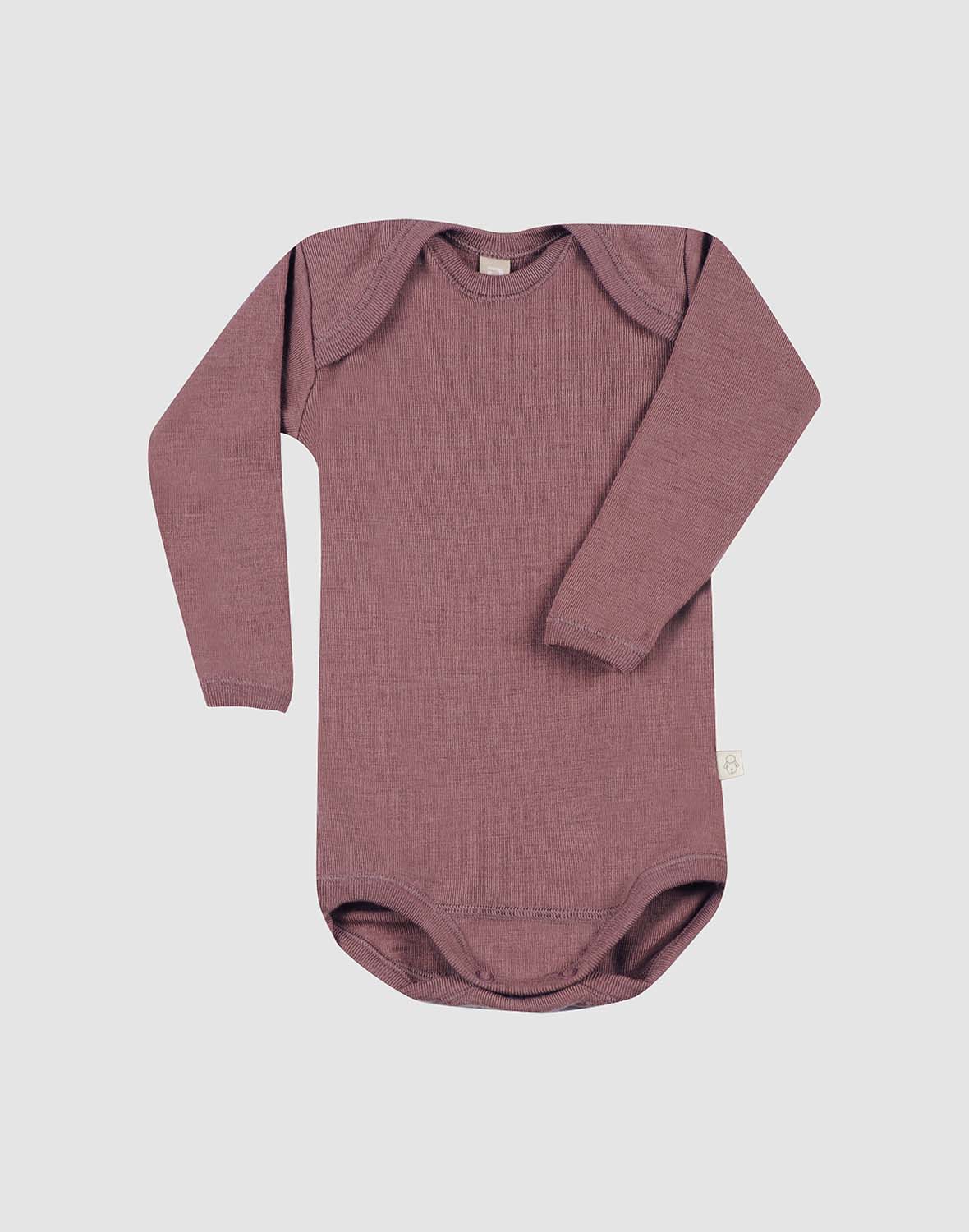 Långärmad body i merinoull för baby - Röd druva - Dilling