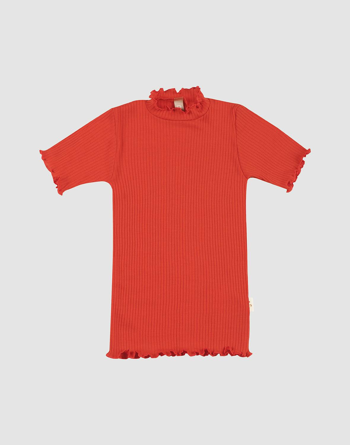 Kinder T-Shirt mit gekräuseltem Rand aus Merinowolle - Rot - Dilling