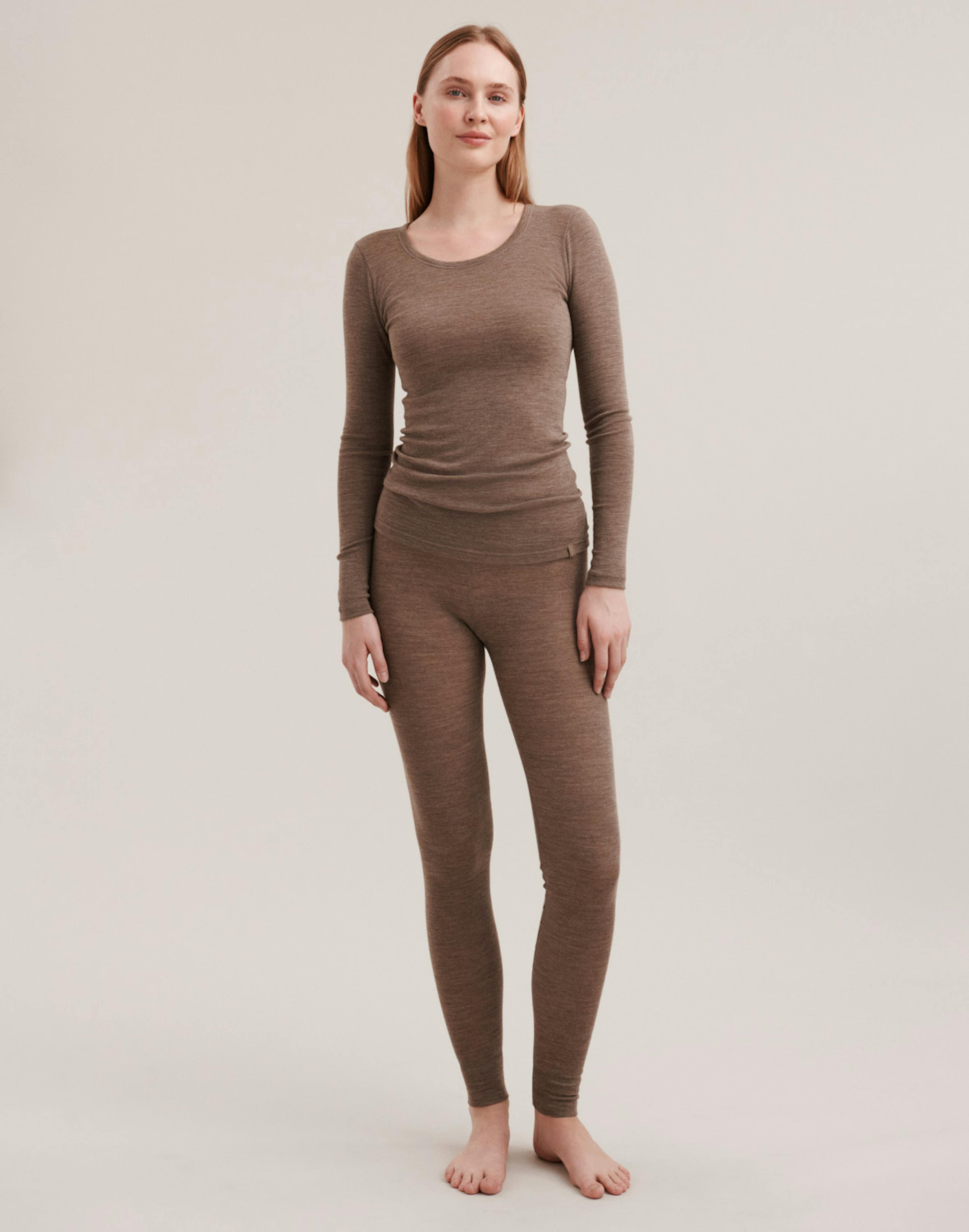 Women's merino wool leggings - Brown melange - Dilling