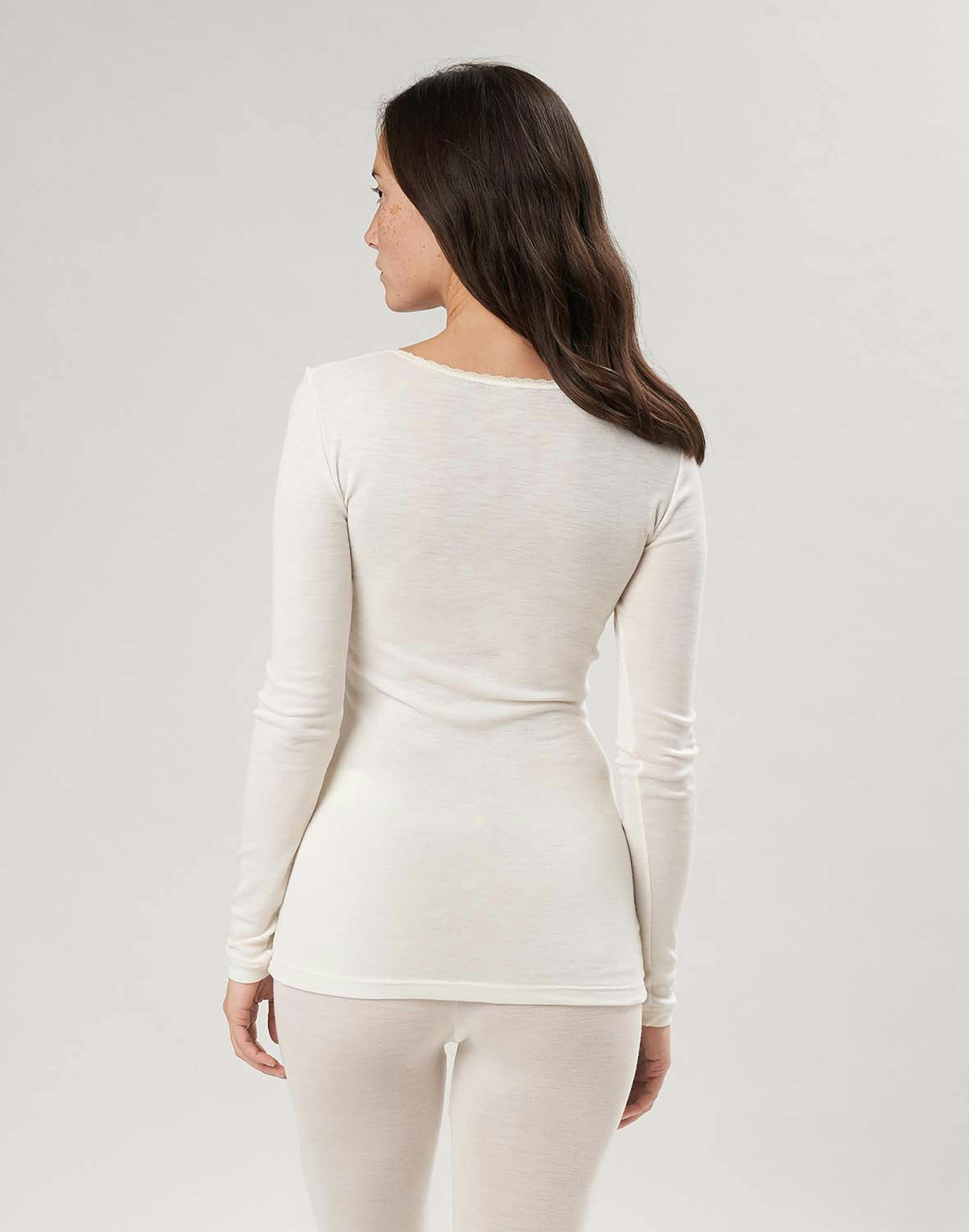 Women's Wool Silk Blend Lace-Trimmed Long-Sleeved Vest Top