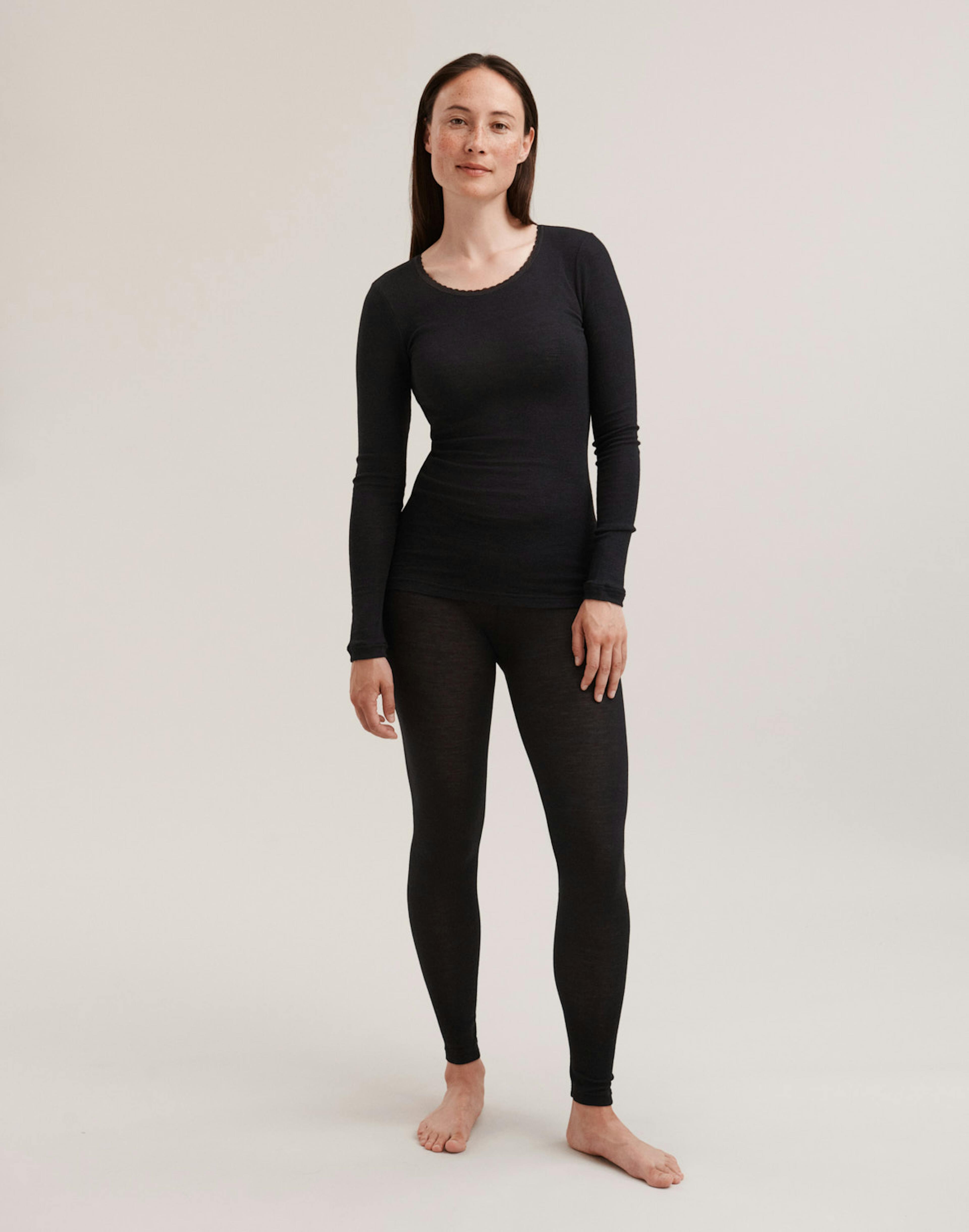 Women's merino wool/silk leggings - Black - Dilling