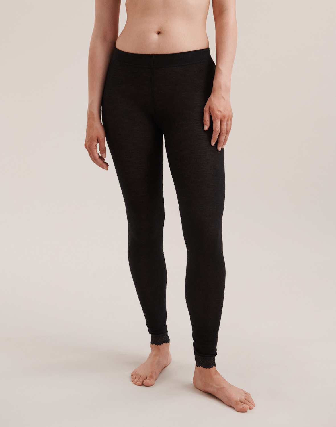 Legging avec dentelle en laine m rinos et soie pour femme