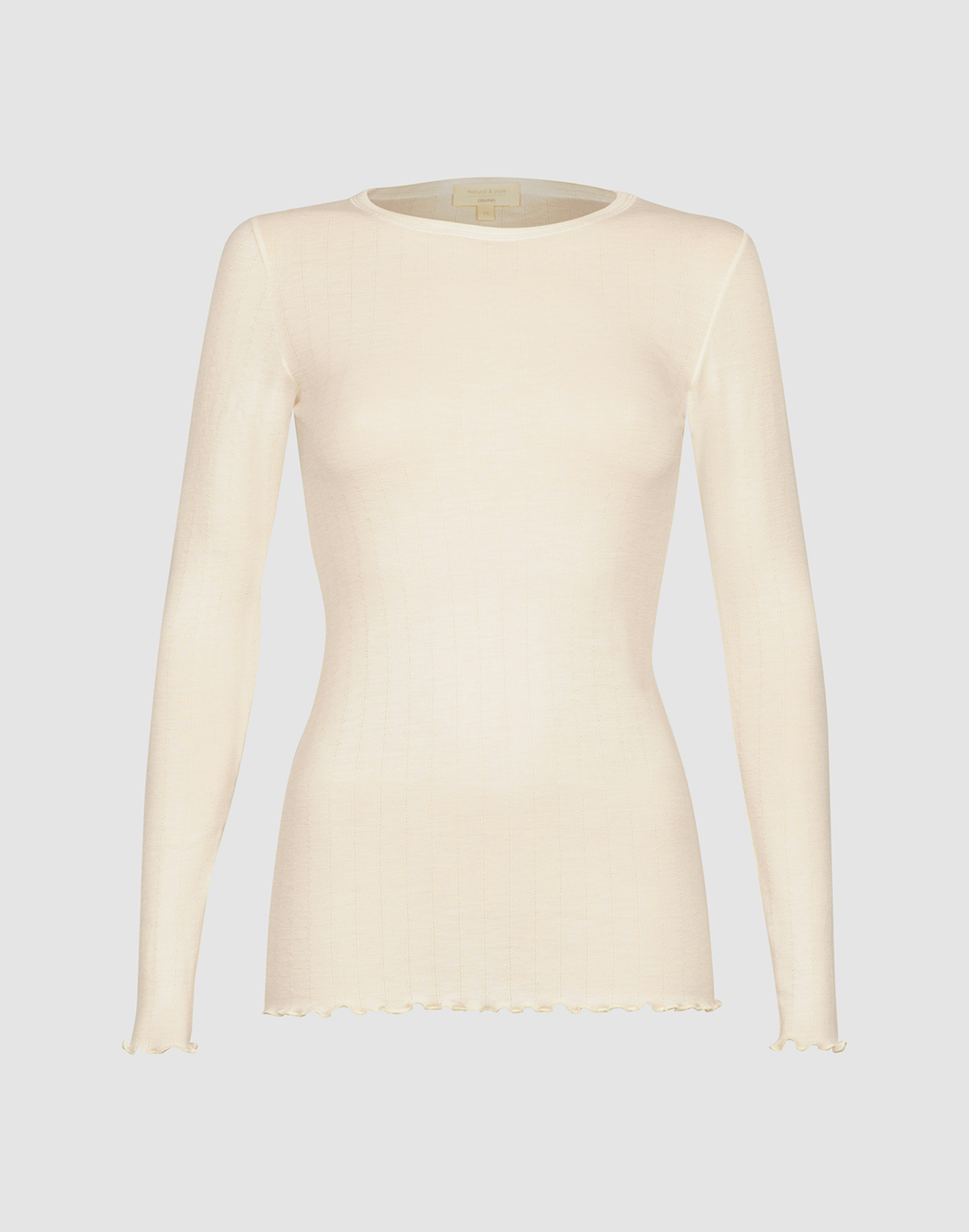 Women's merino wool/silk long sleeve pointelle top