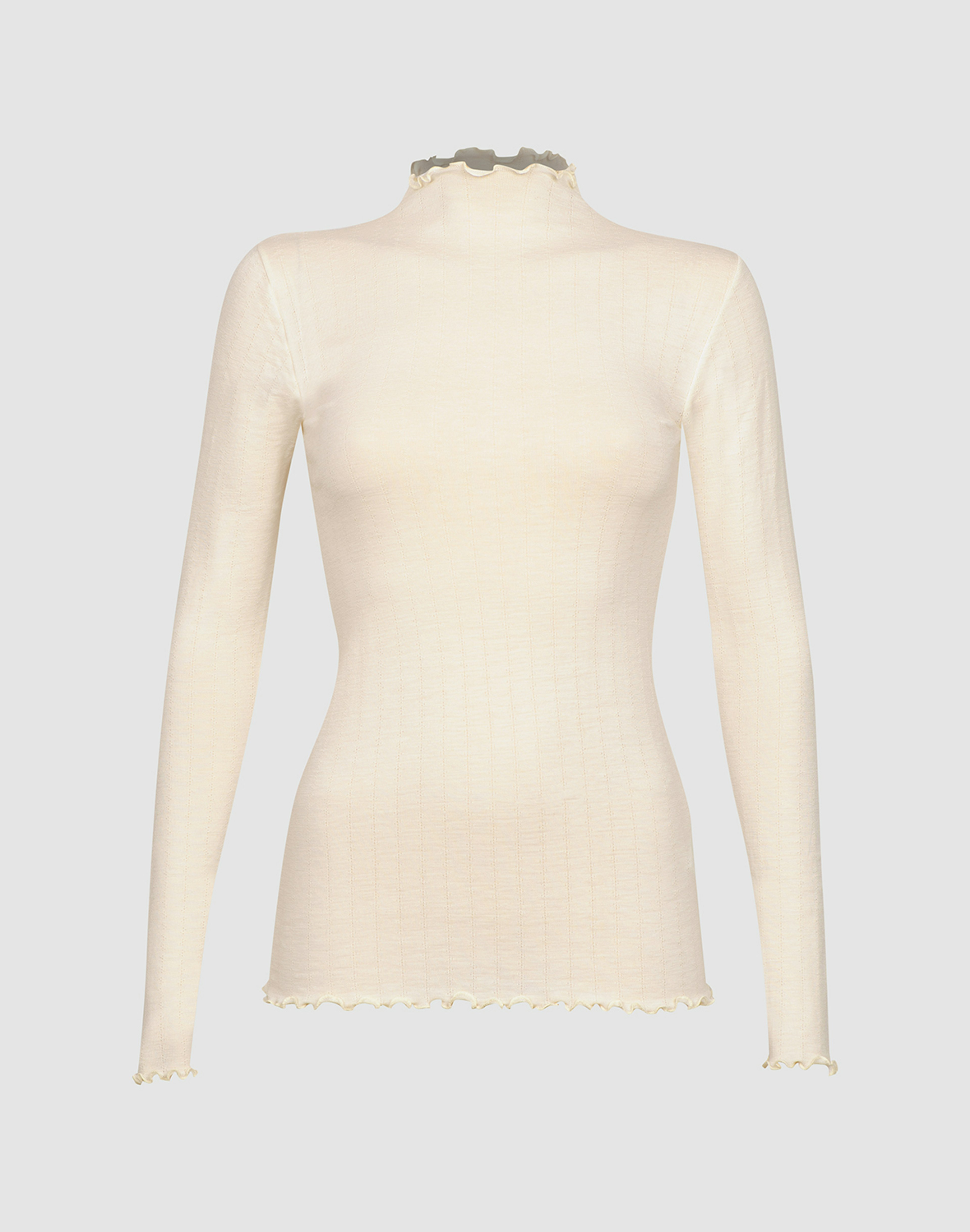 Women's merino wool/silk pointelle high neck top