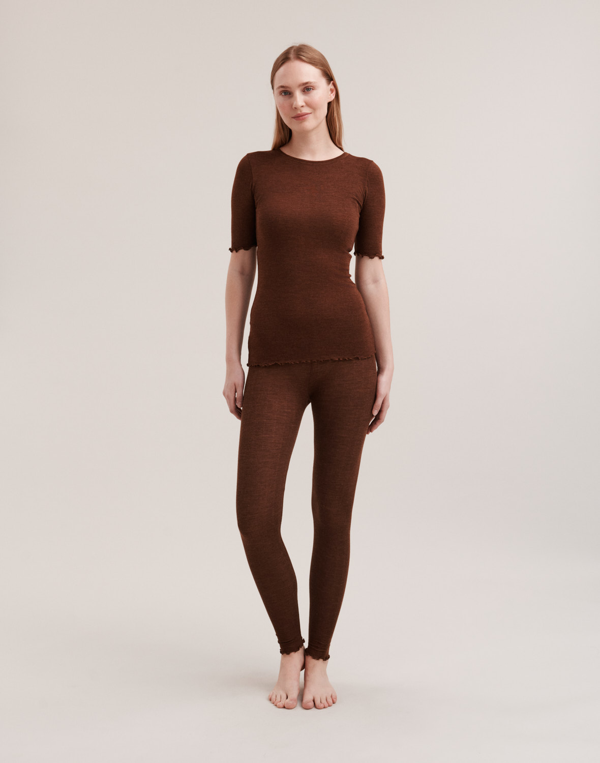 Women's merino wool/silk pointelle leggings - Bordeaux - Dilling