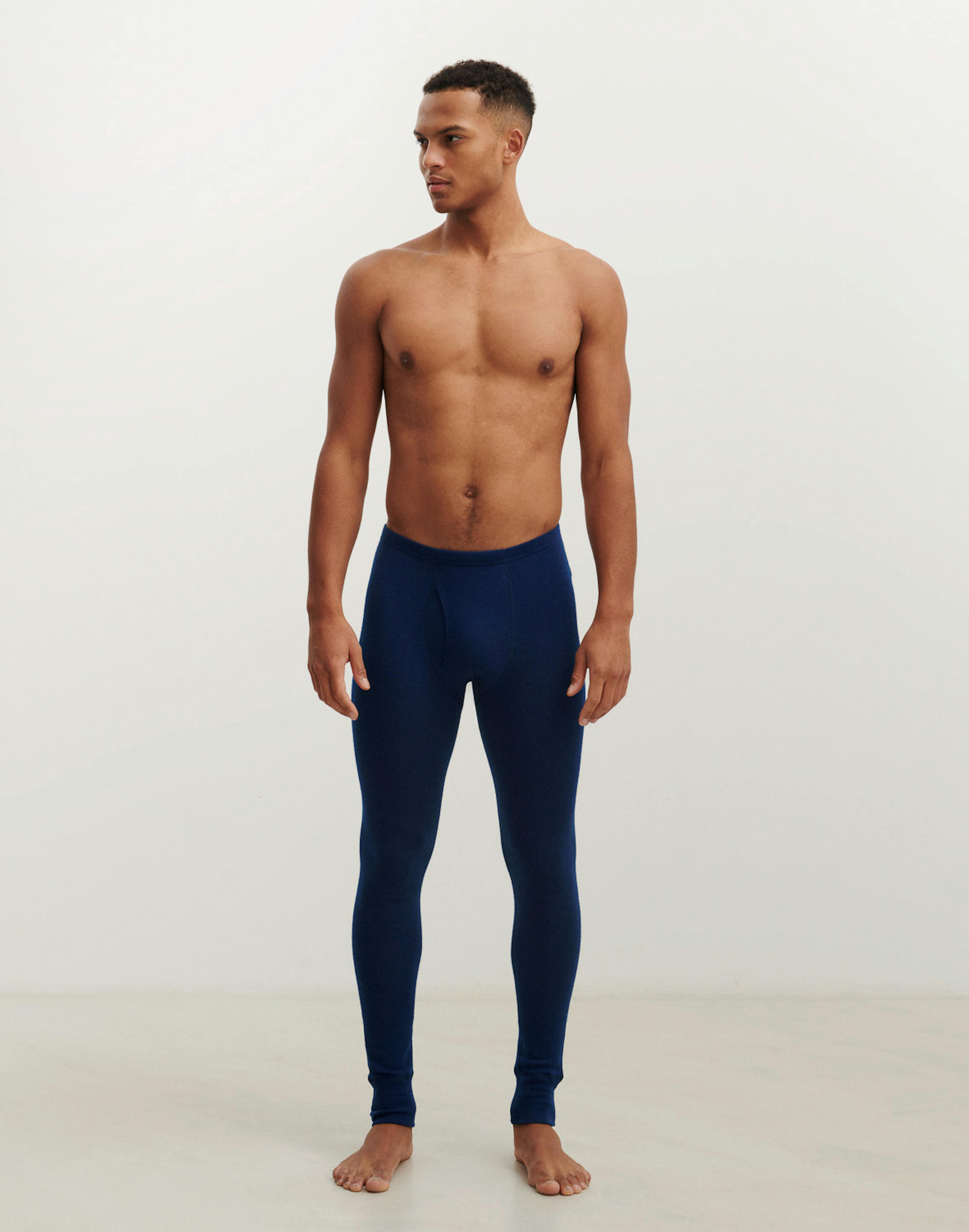 Men's merino wool long johns with fly - Royal Blue - Dilling