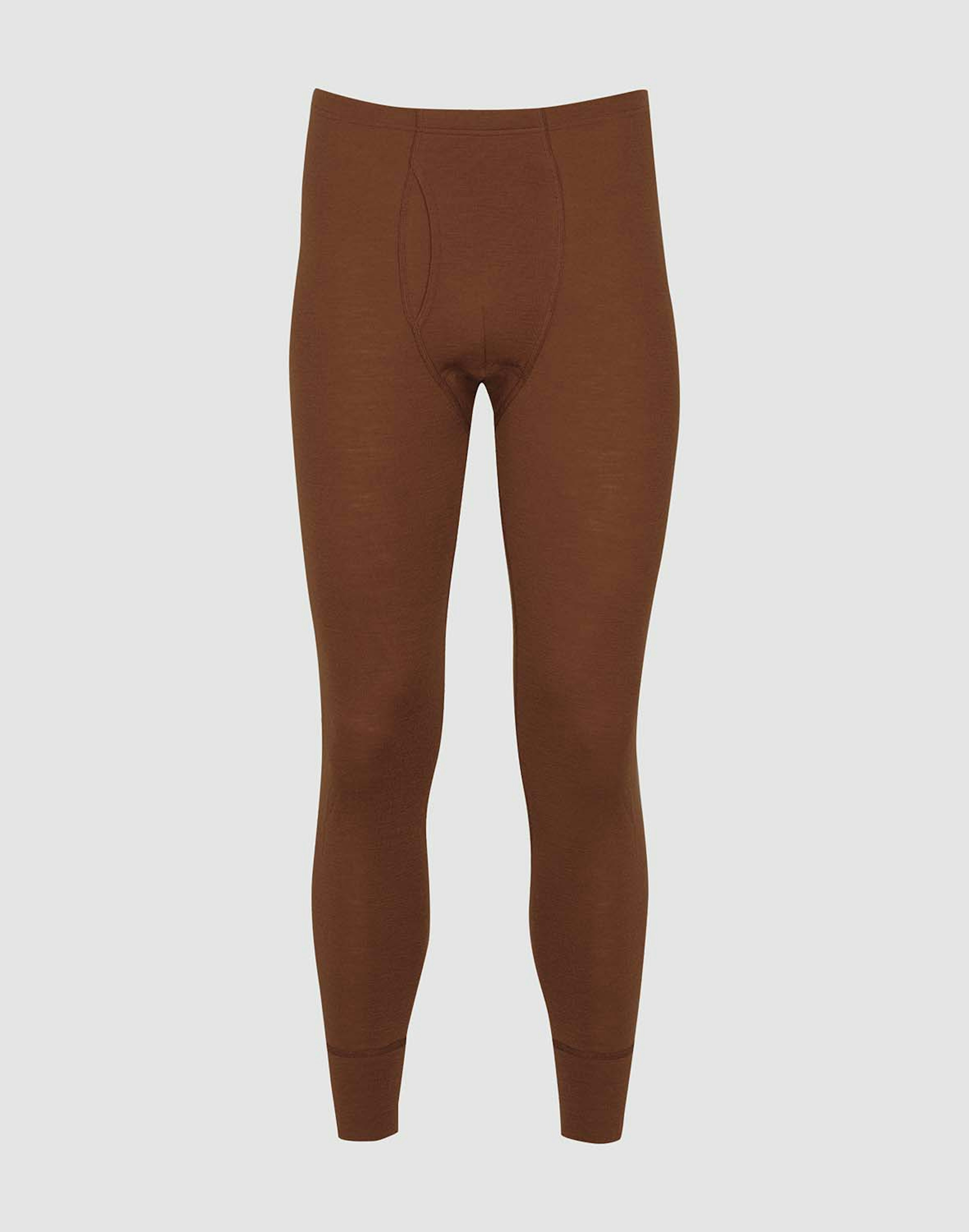 Men's merino wool long johns with fly Copper brown