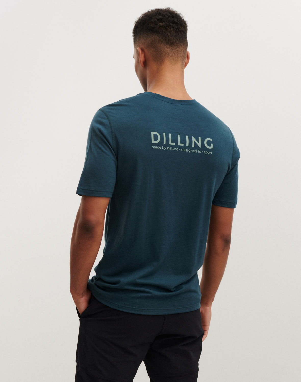 T shirt van merinowol voor heren Petrolblauw Dilling