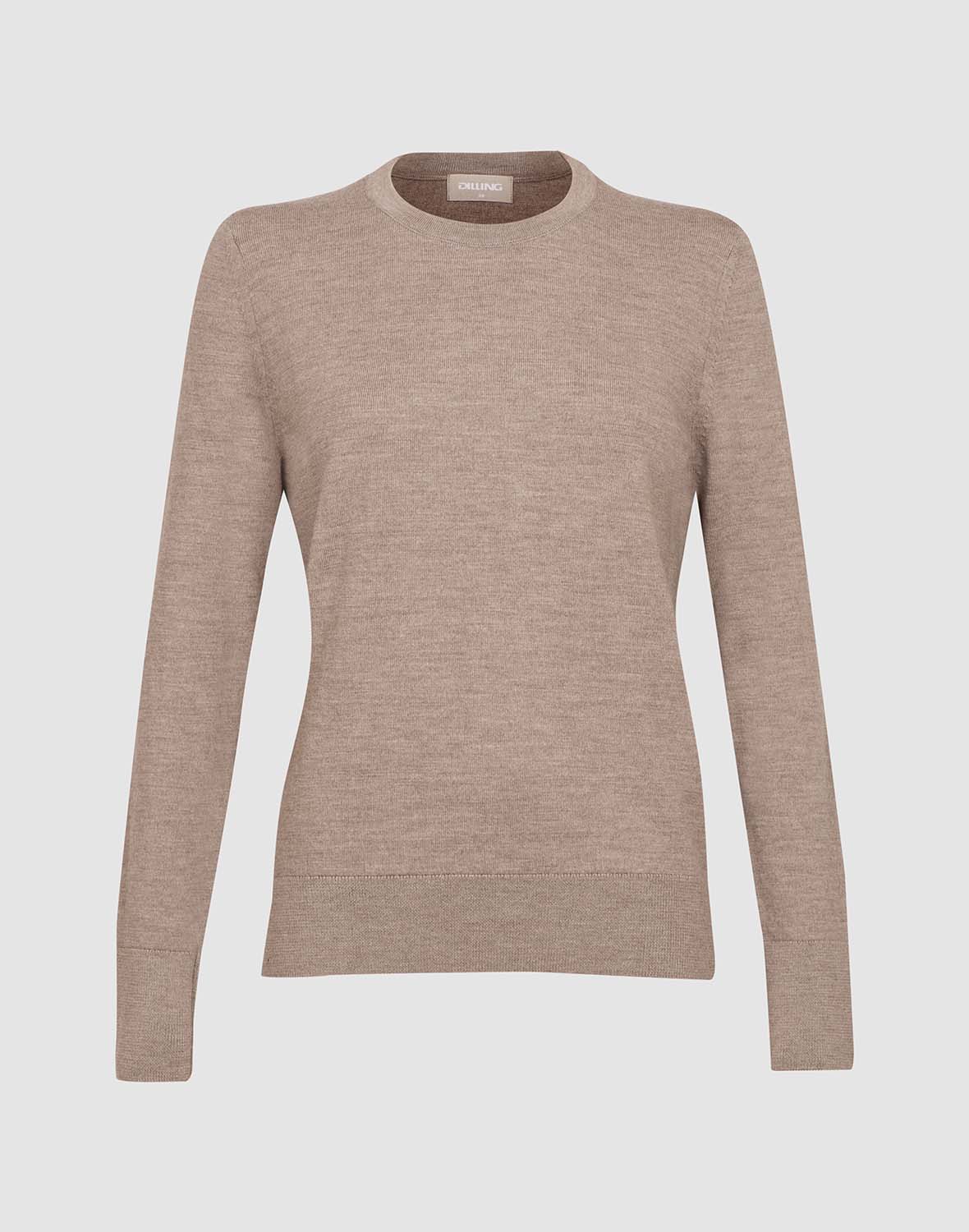 Women's merino wool crew neck - Light brown melange - Dilling